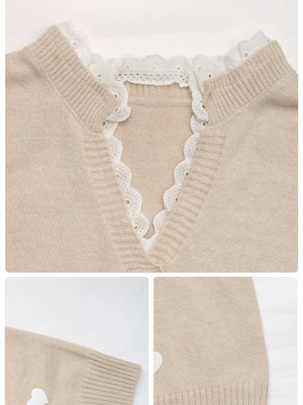 Heart V-Neck Long Sleeve Sweater