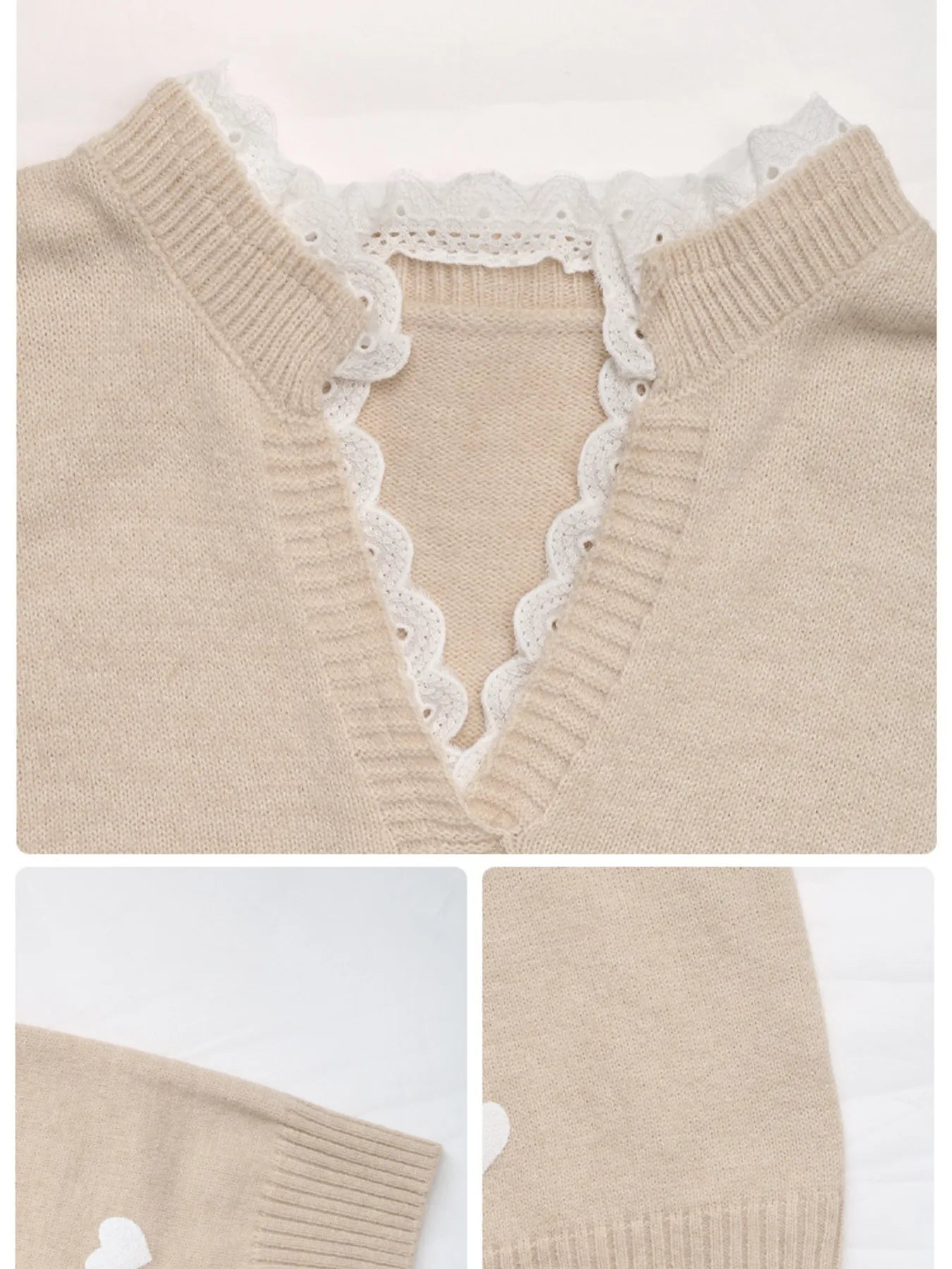 Heart V-Neck Long Sleeve Sweater