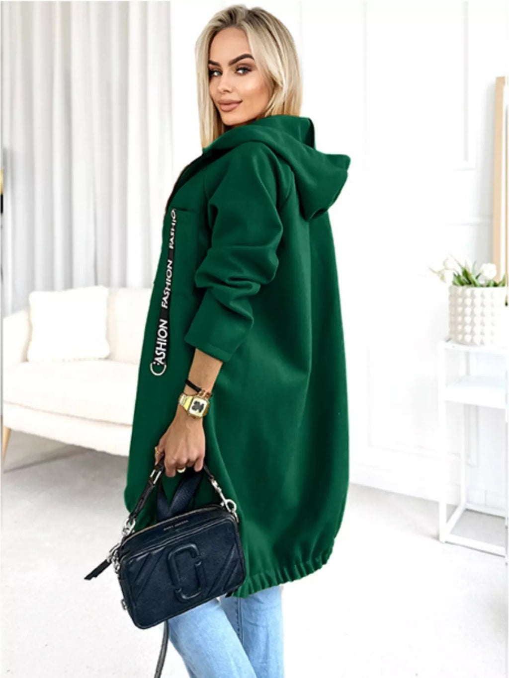 Full Size Zip Up Longline Hooded Outerwear Plus Size