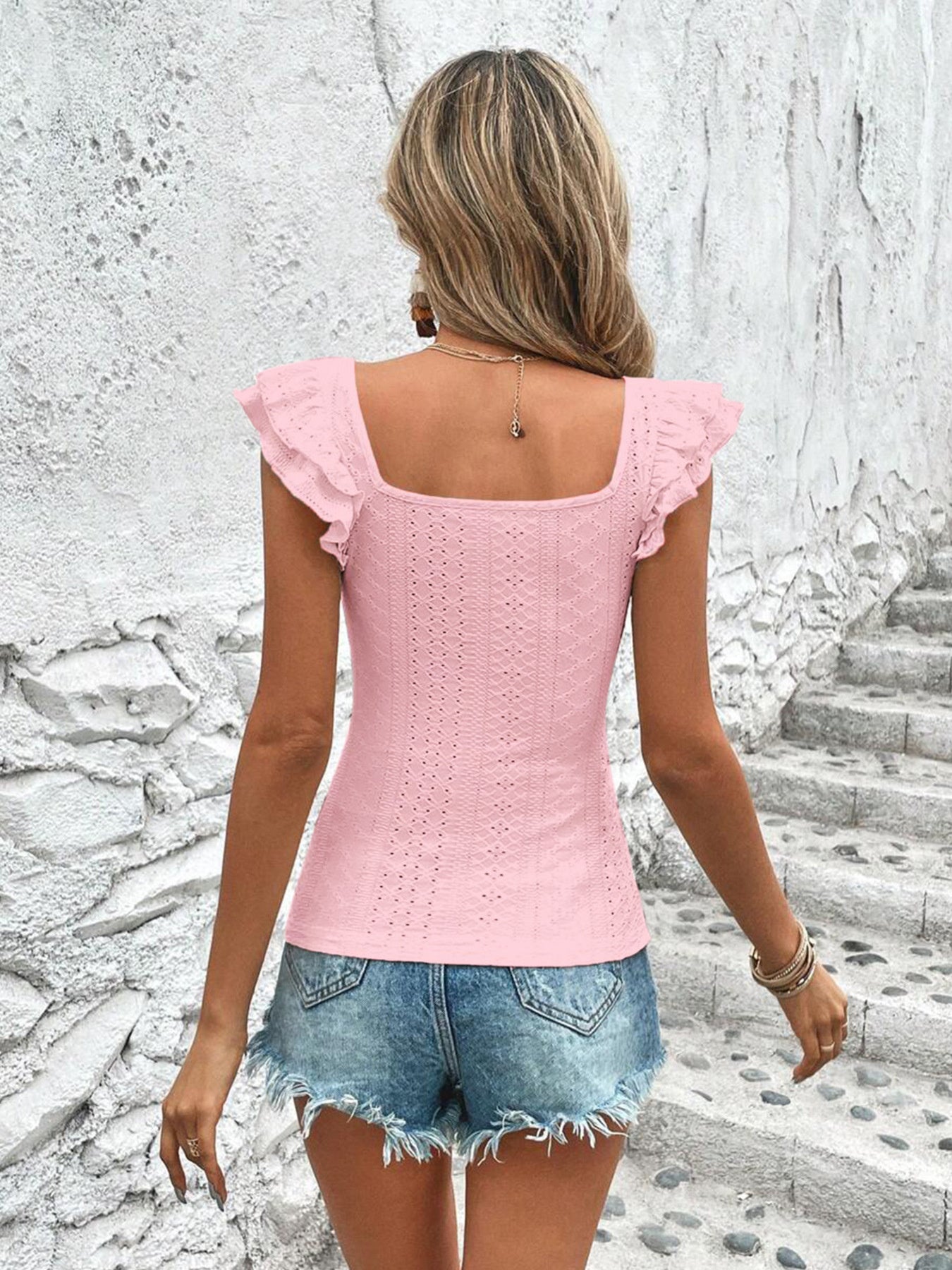 Square Neck Ruffle Sleeve Top