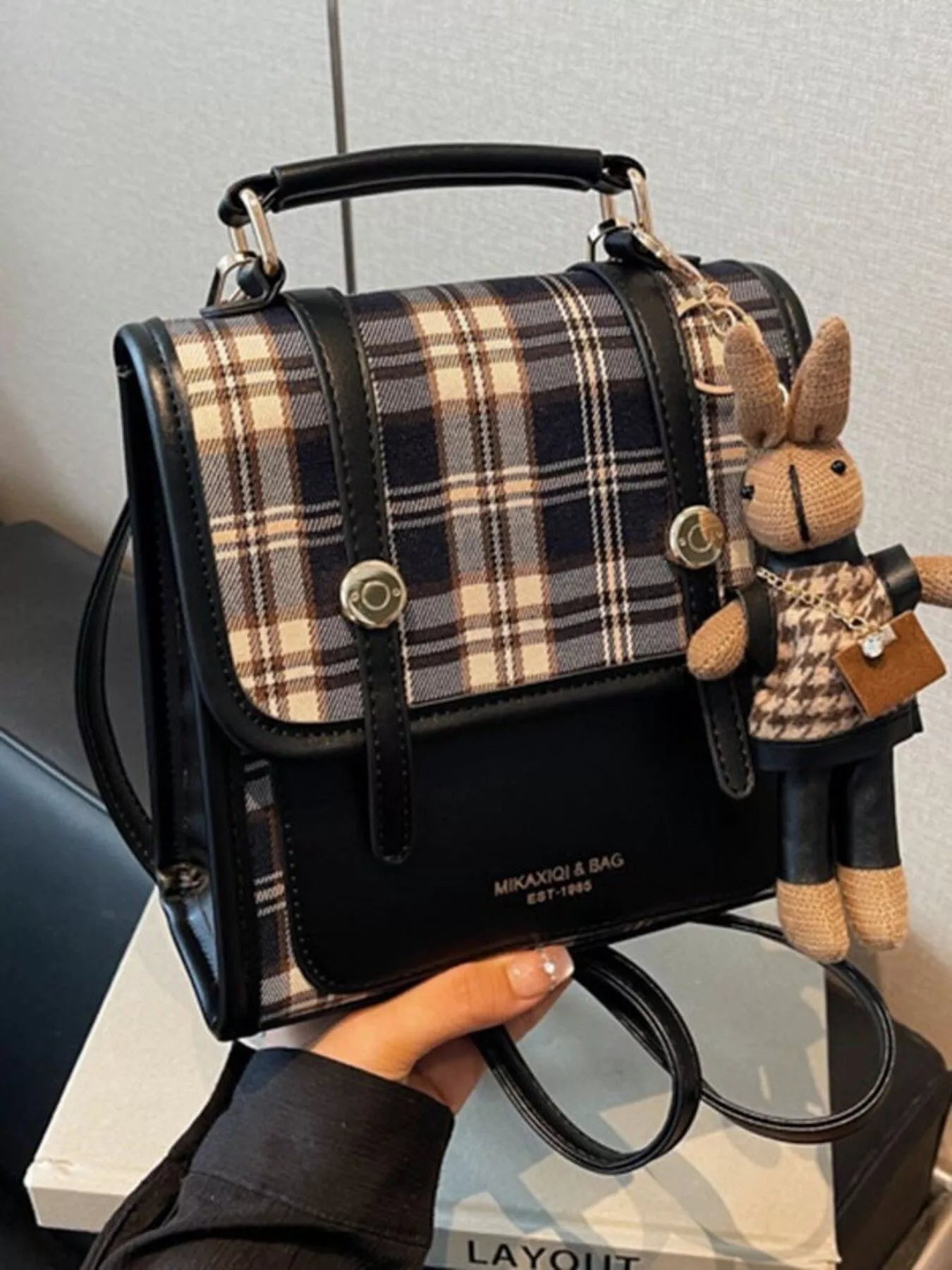 Plaid Pattern Flap Backpack Bag