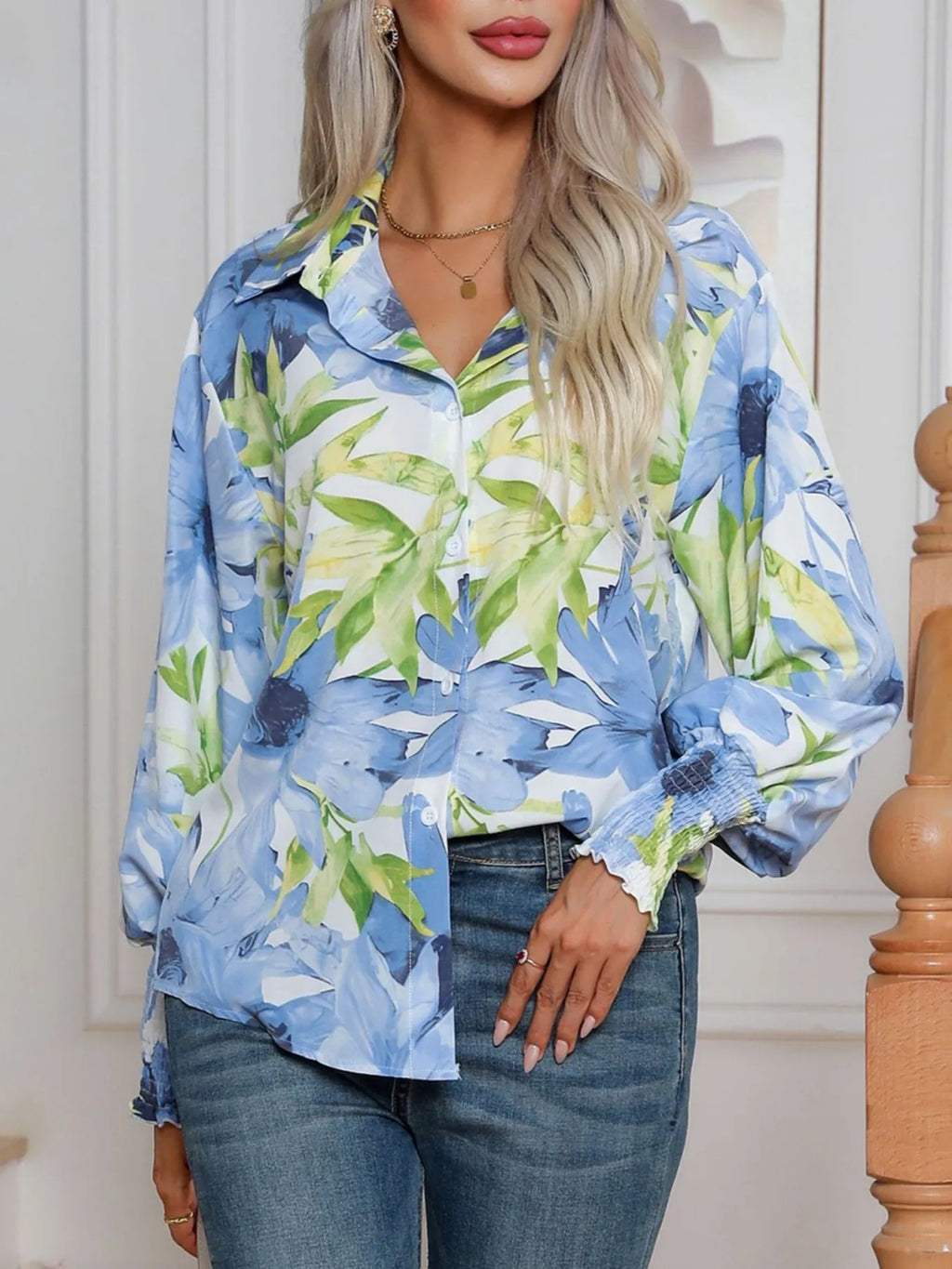 Printed Button Up Long Sleeve Shirt