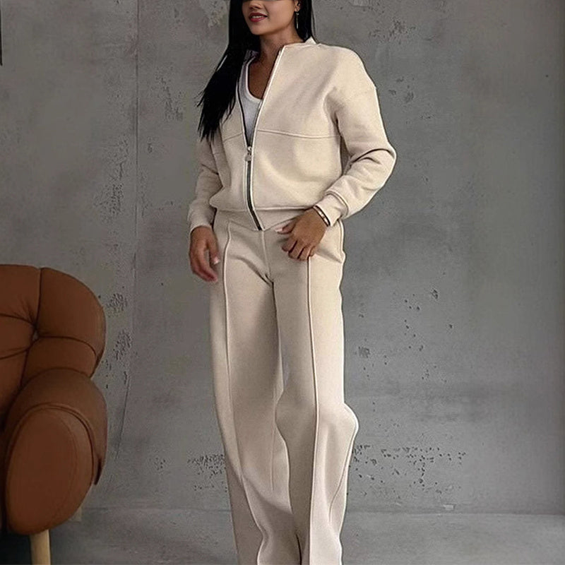 Women’s 2-Piece Zip-Up Sweatsuit Set — Jacket & Wide-Leg Sweatpants