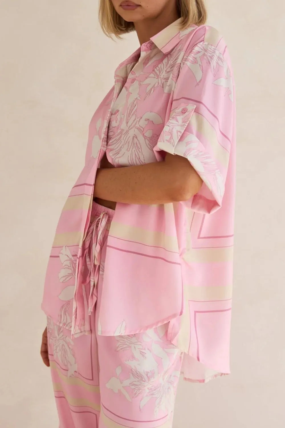 Printed Button Up Shirt and Pants Set
