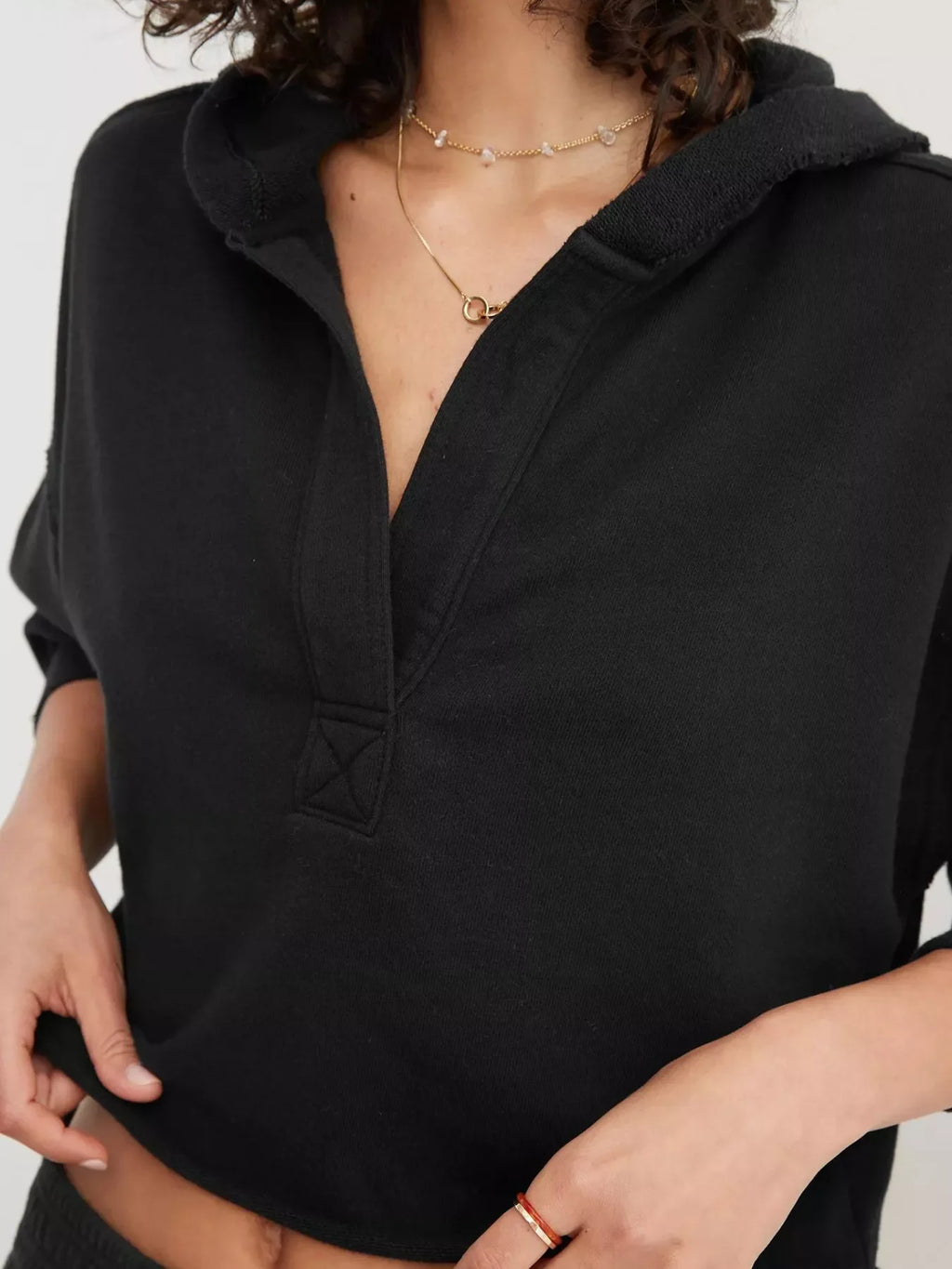 Exposed Seam Dropped Shoulder Hoodie