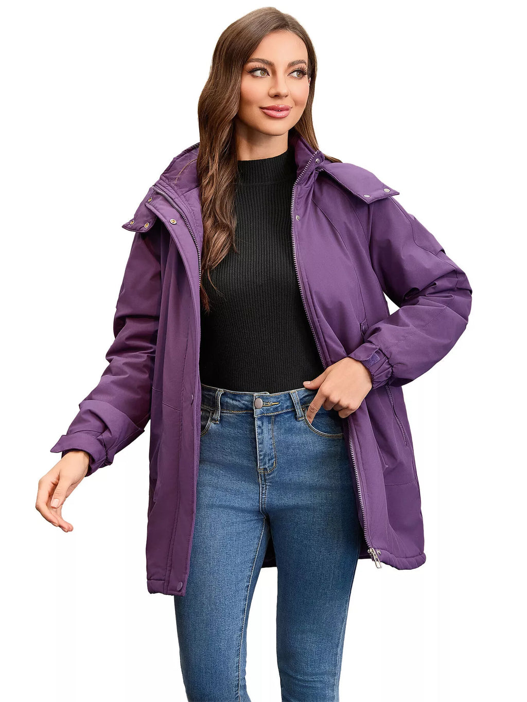 Full Size Hooded Mid-Length Windproof Outerwear Plus Size