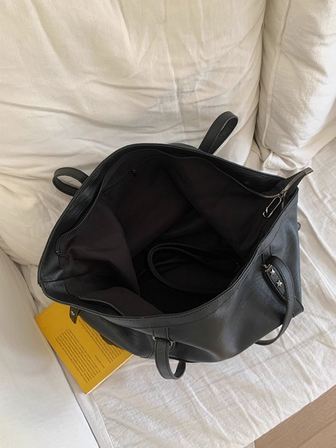 Star-Embellished Leather Shoulder Bag