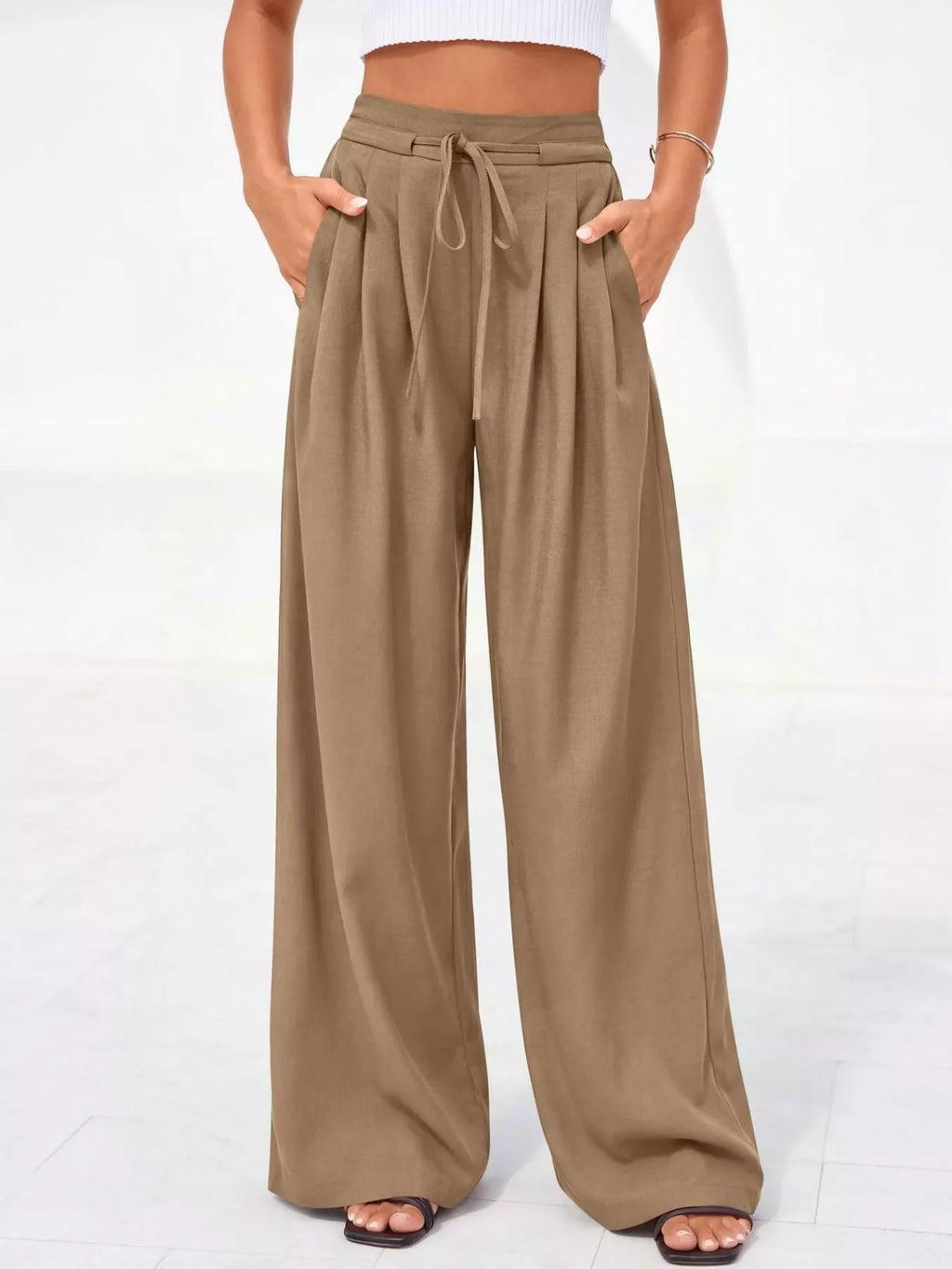 Full Size High-Waisted Wide-Leg Pleated Pants Plus Size