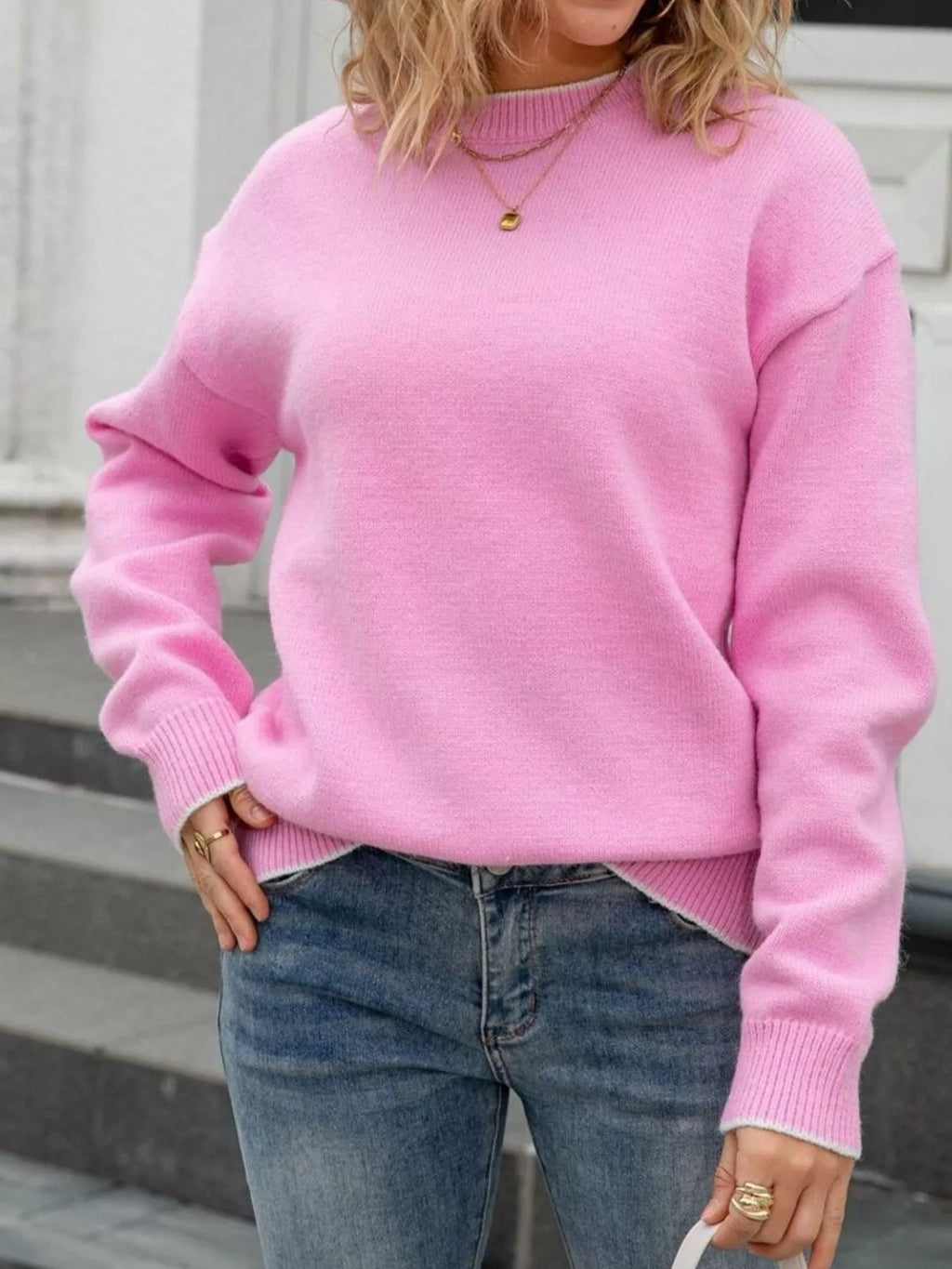 Bow-Back Round Neck Sweater