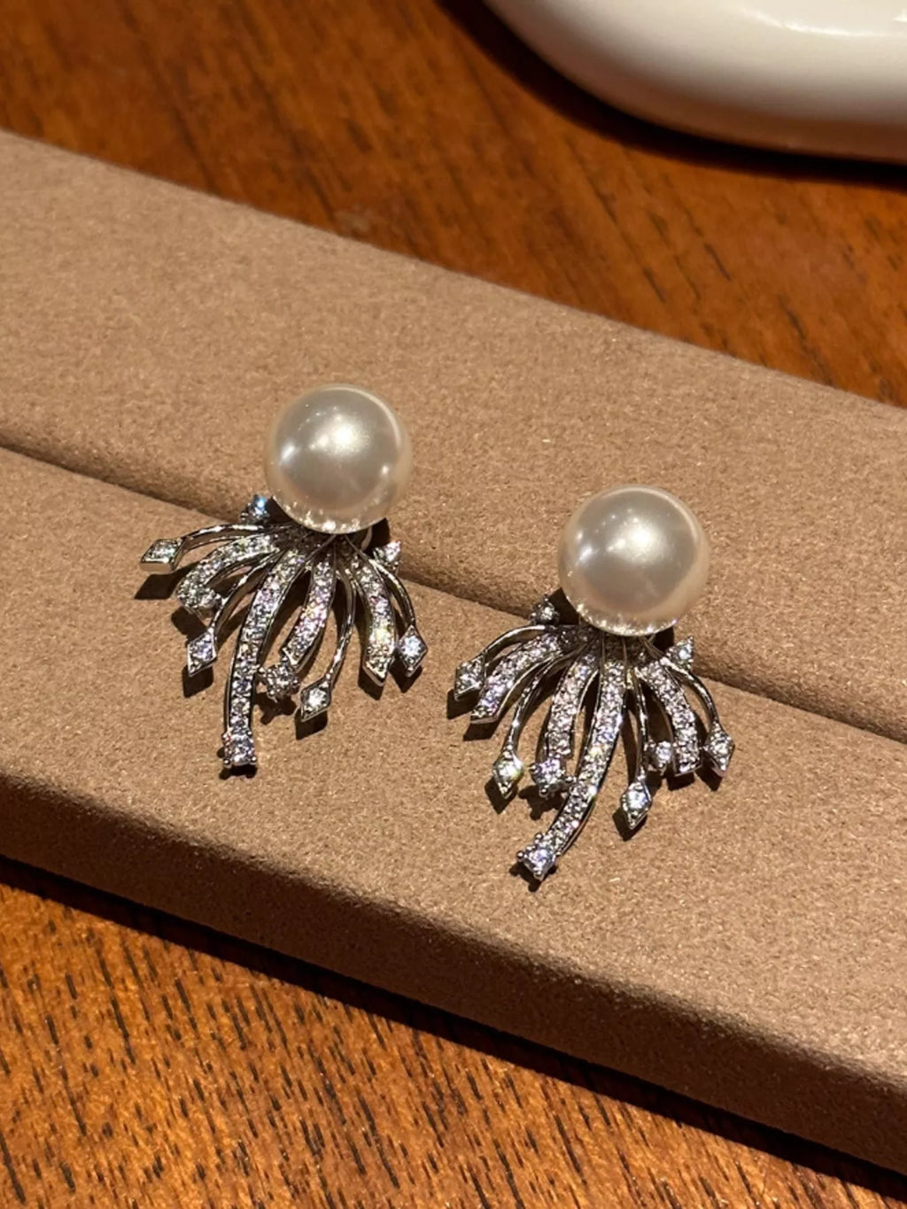925 Sterling Silver Zircon Pearl Earrings