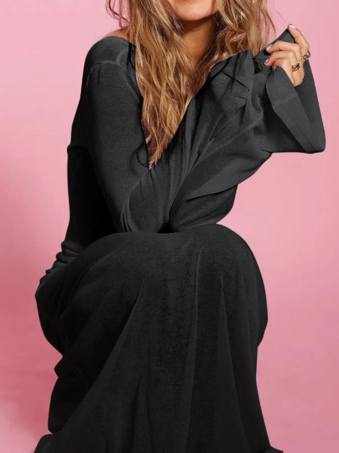 Backless Long Sleeve Maxi Cover-Up