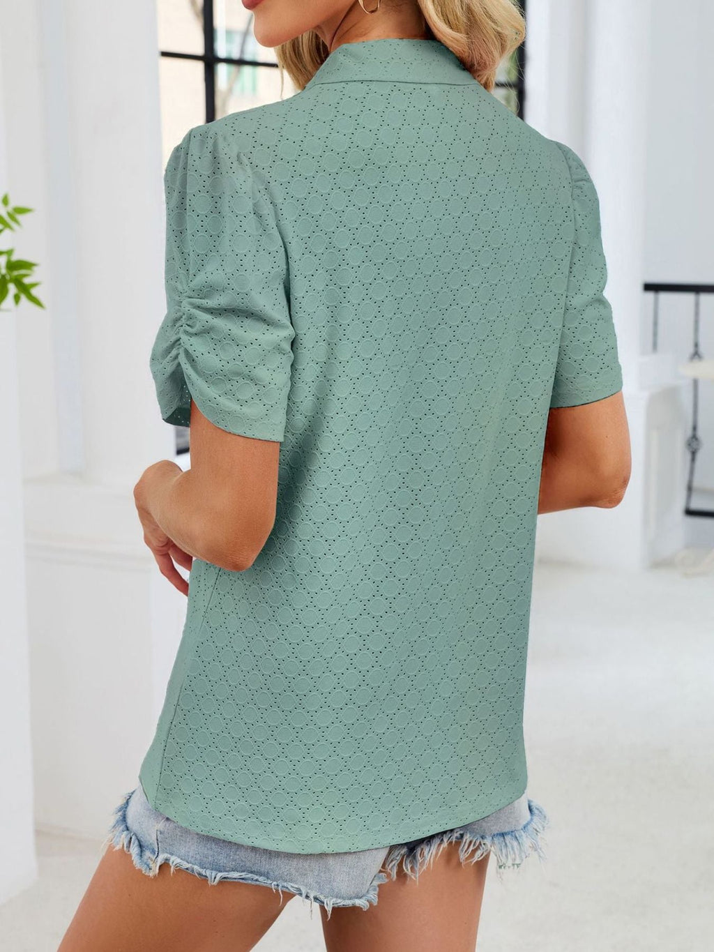 Eyelet Short Sleeve Blouse