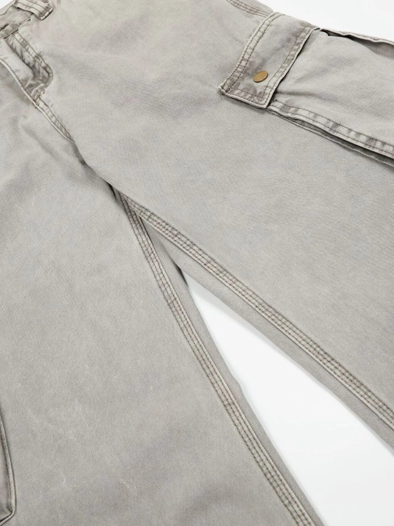 Men's Washed Wide Leg Cargo Jeans with Multiple Pockets