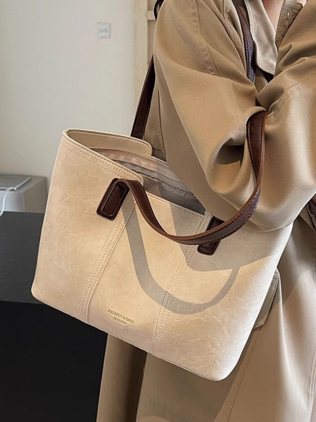 Contrast Strap Tote Bag