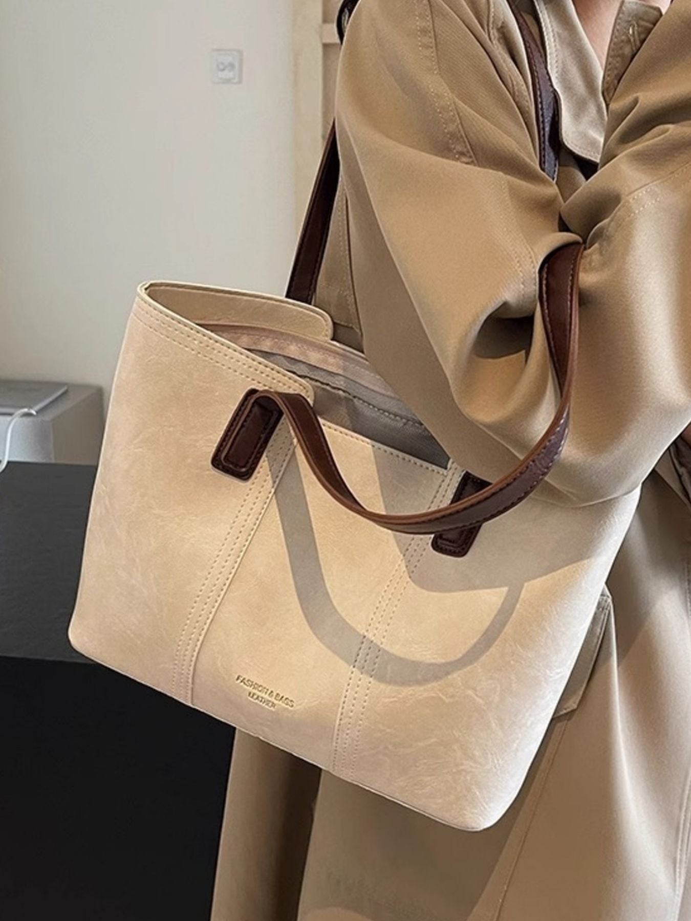 Contrast Strap Tote Bag