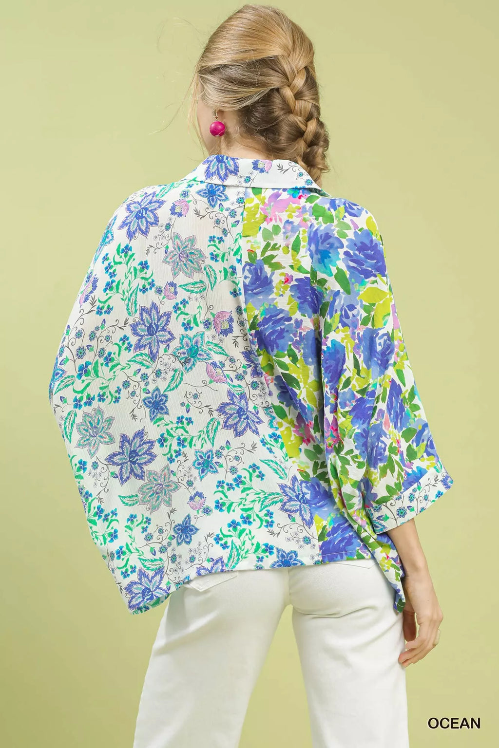 Umgee Mixed Floral Oversized Button Down Shirt