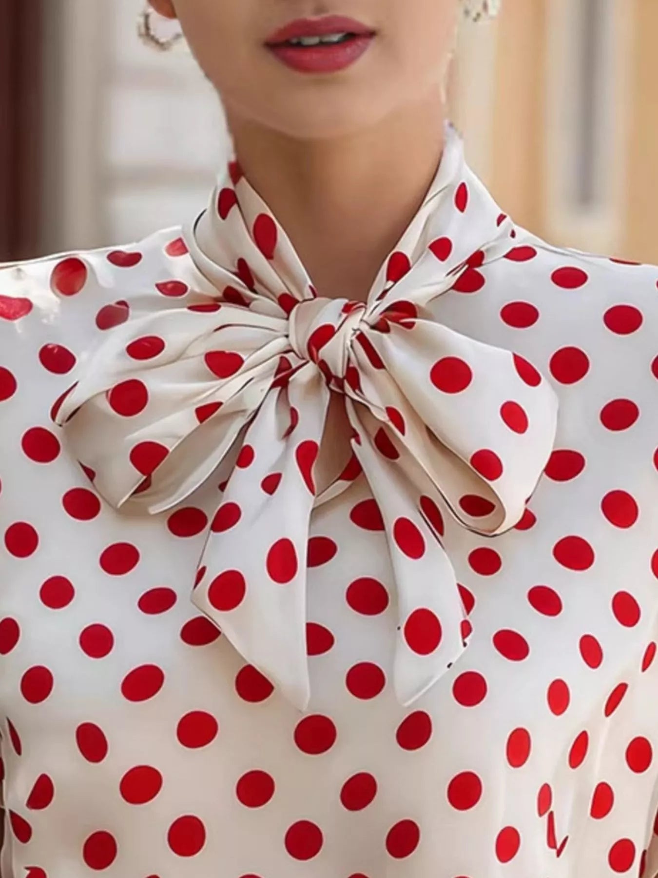 Polka Dot Tie Neck Blouse