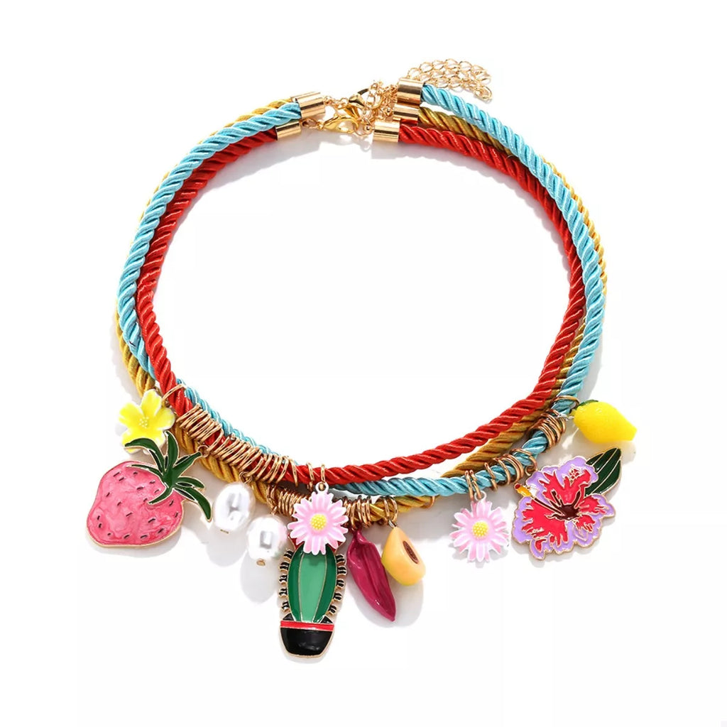 3 Piece Colorful Rope Charm Necklace