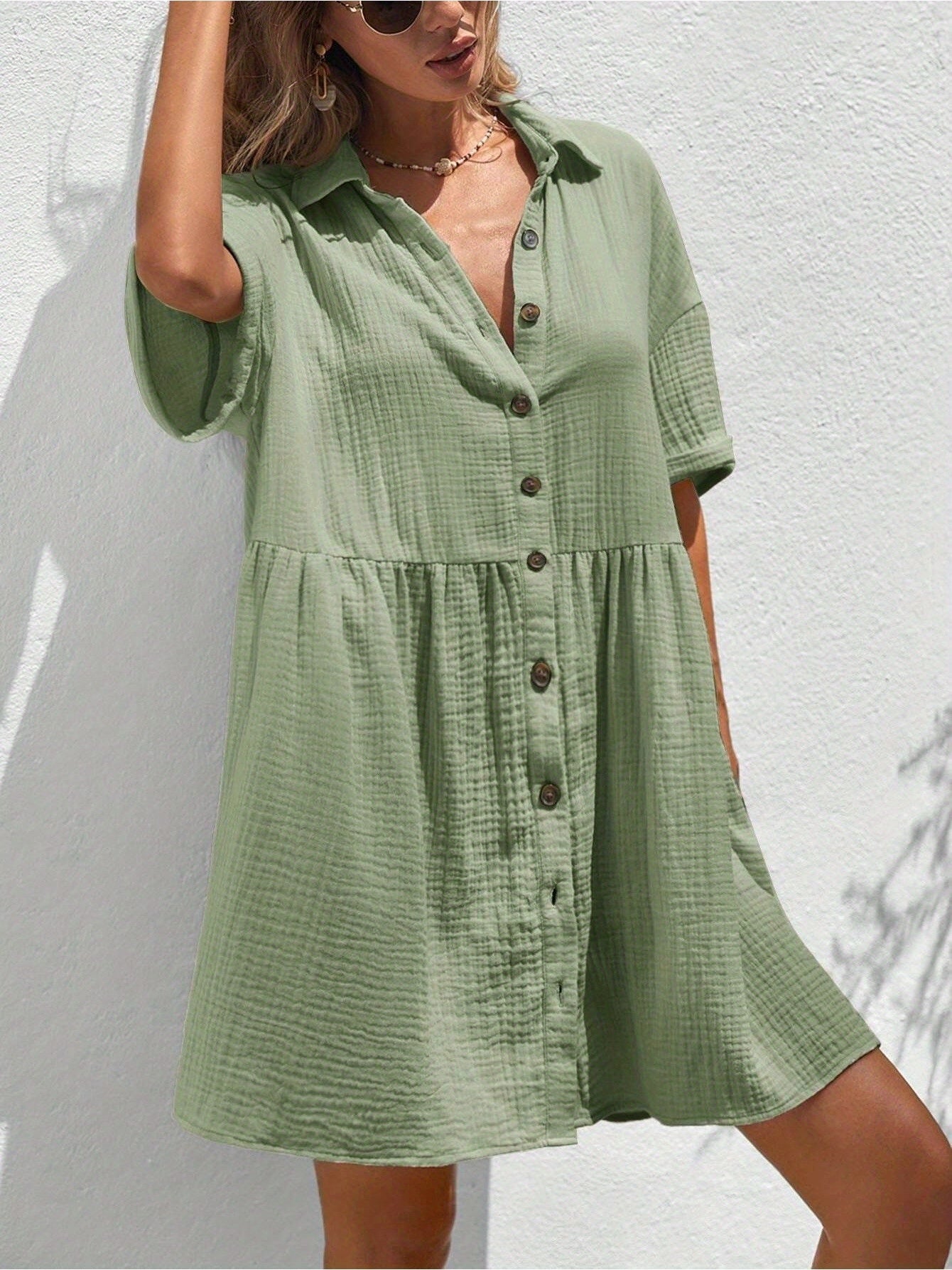 Women’s Ruffle Hem Shirt Dress – Loose Fit Summer Holiday Style