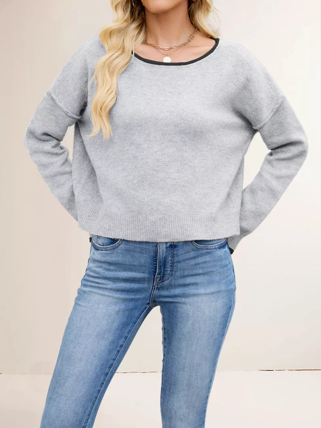 Round Neck Dropped Shoulder Sweater