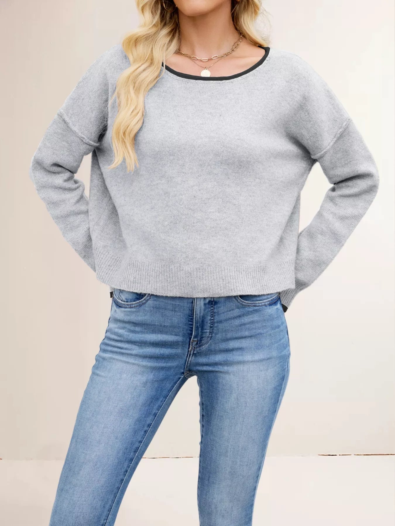 Round Neck Dropped Shoulder Sweater