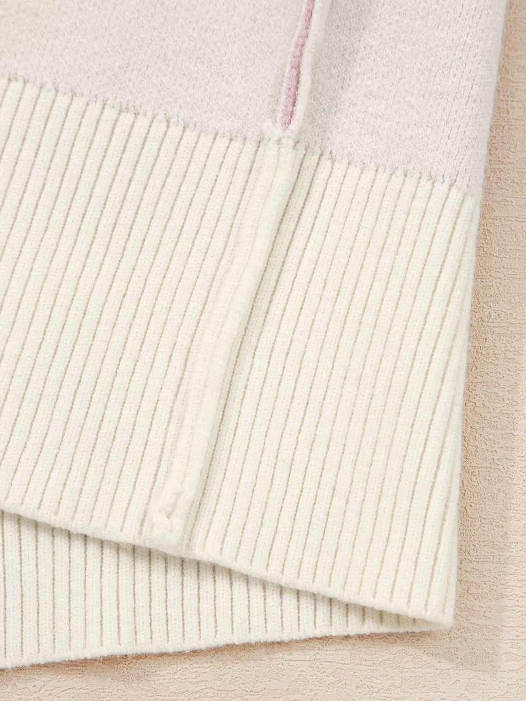 Bow Print Ribbed Trim Exposed Seam Drop Shoulder Loose Sweater