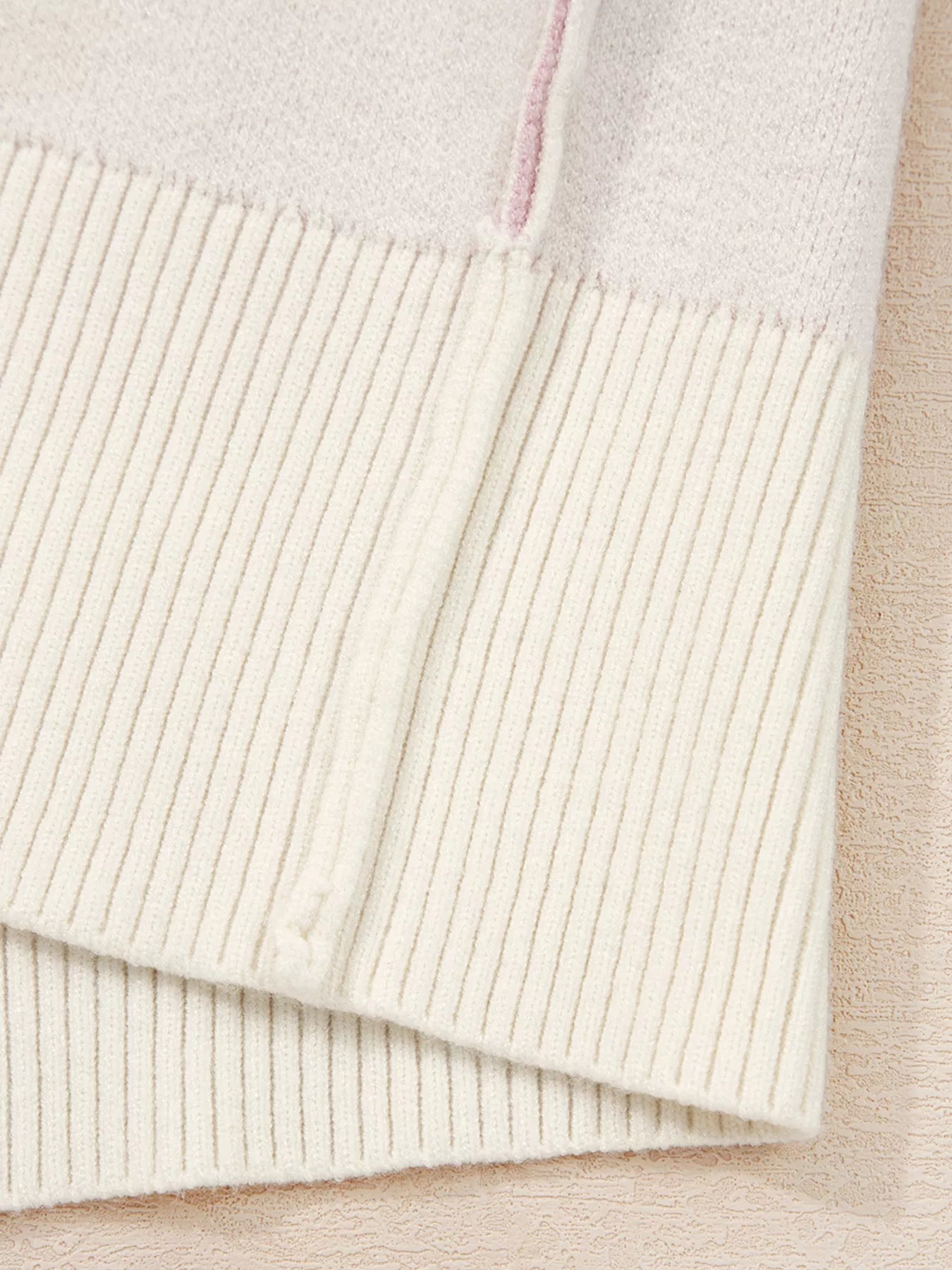 Bow Print Ribbed Trim Exposed Seam Drop Shoulder Loose Sweater