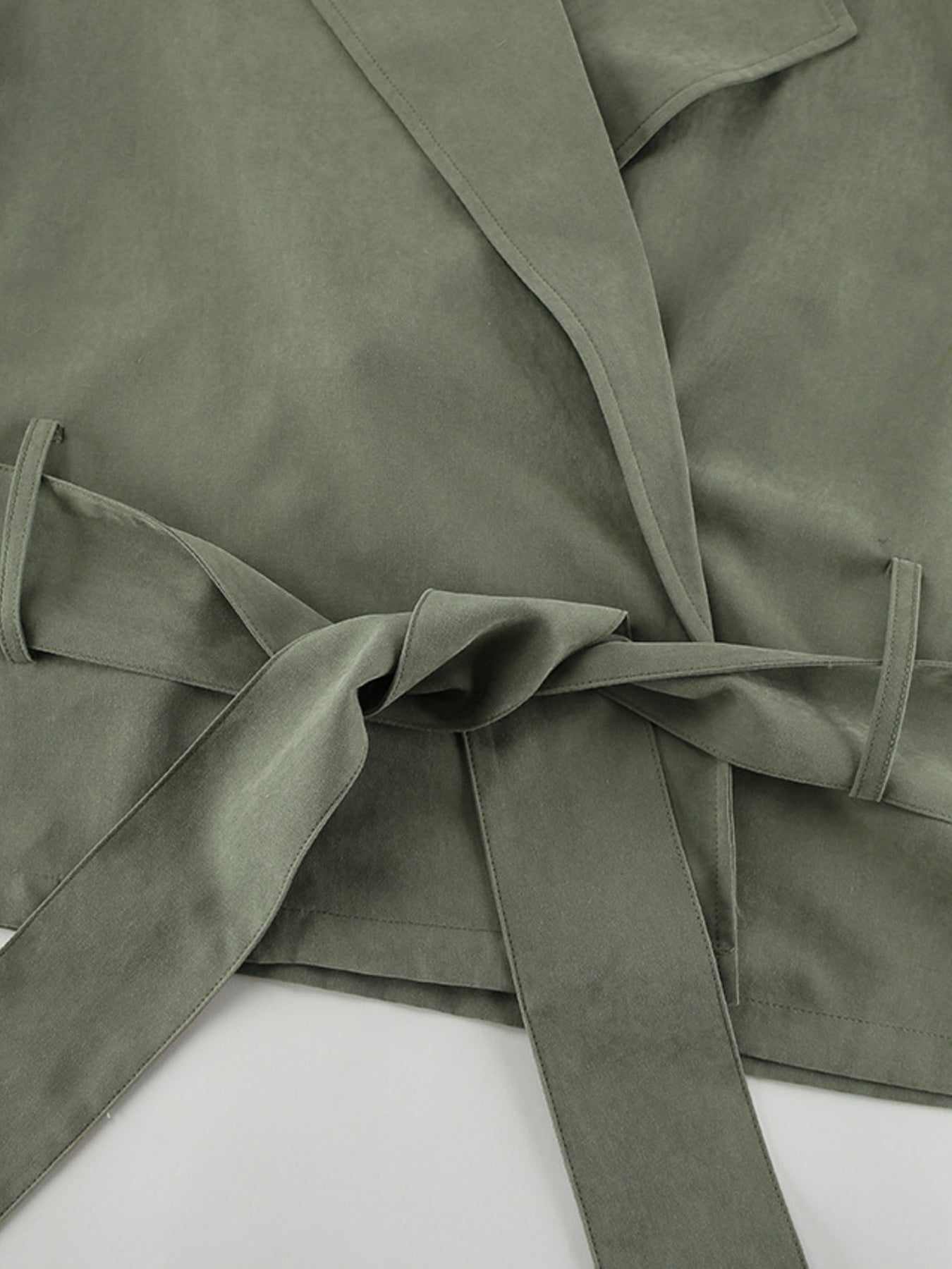 Lapel Collar Tie Waist Trench Jacket