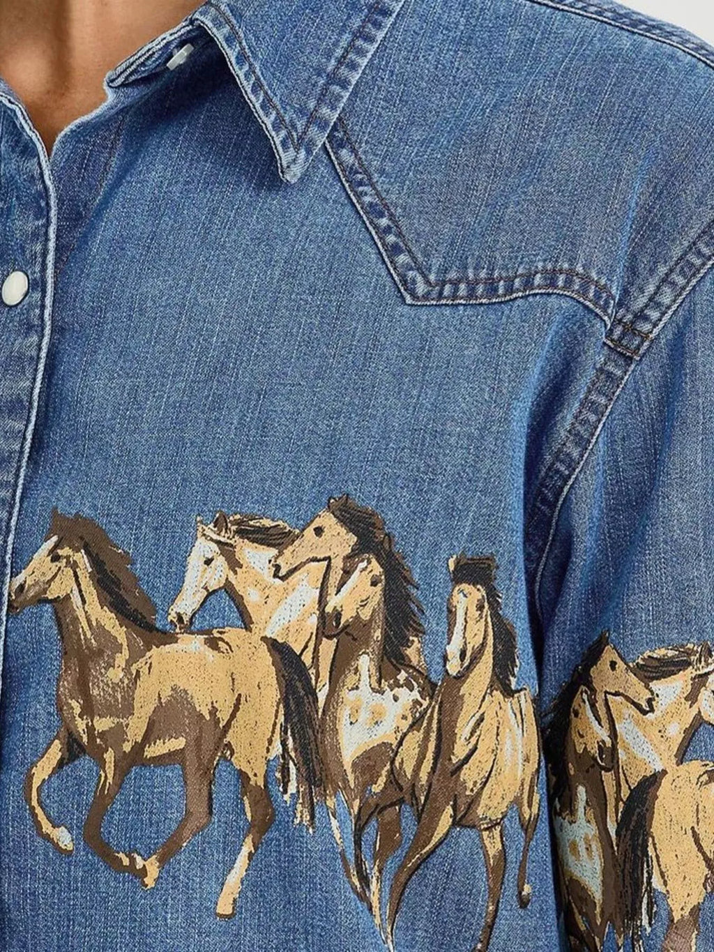 Horse Print Long Sleeve Denim Shirt