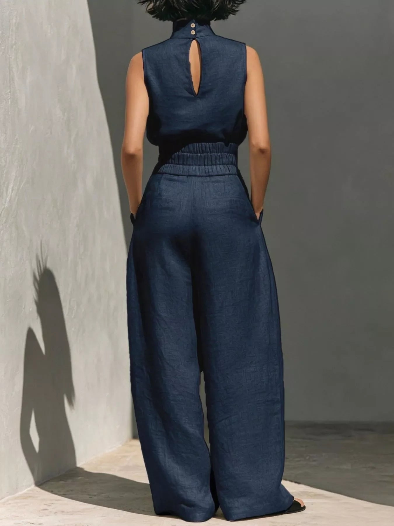 Turtleneck Sleeveless Top and Wide-Leg Pants Set