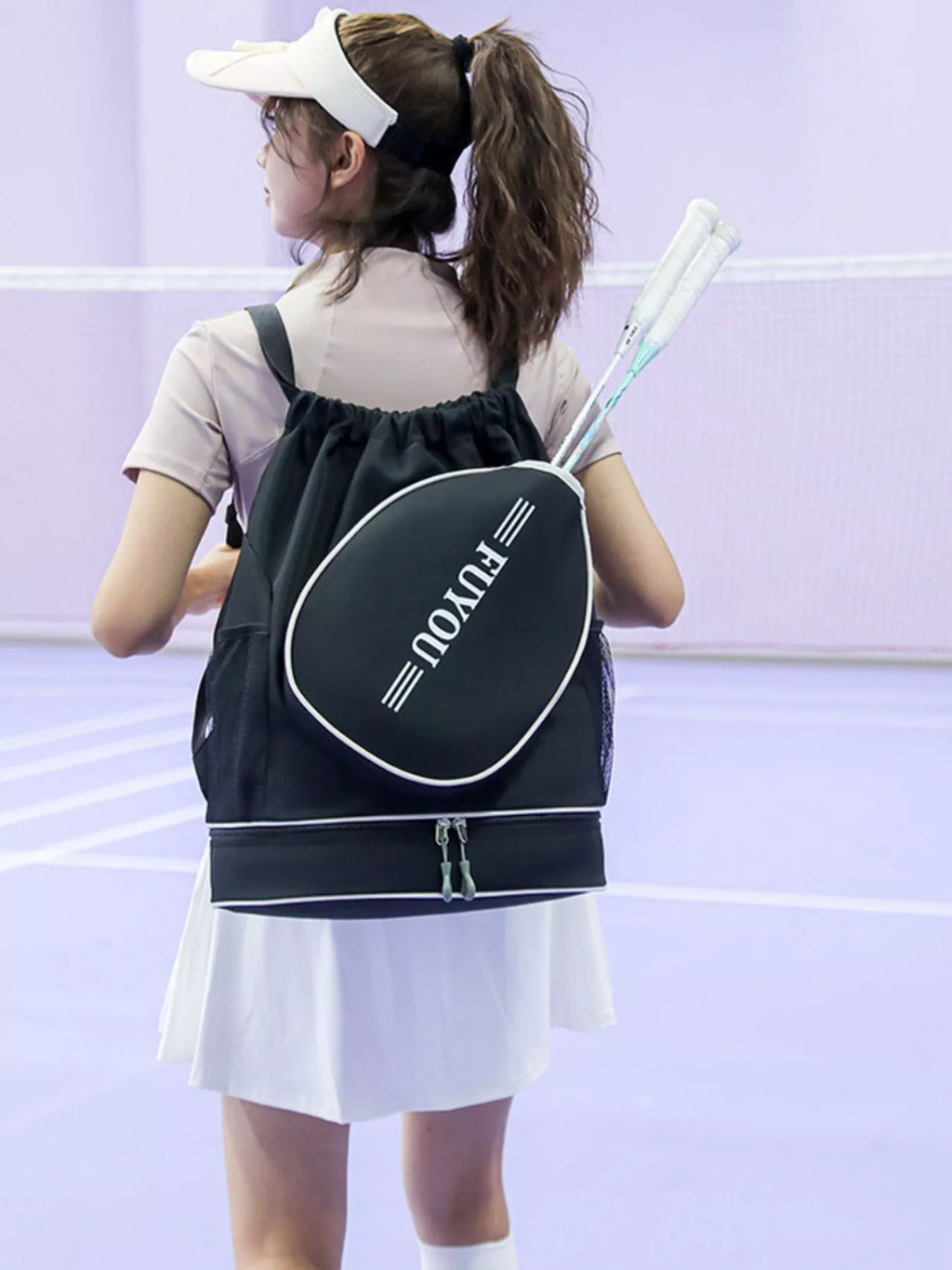 Sporty Racket Drawstring Backpack Bag