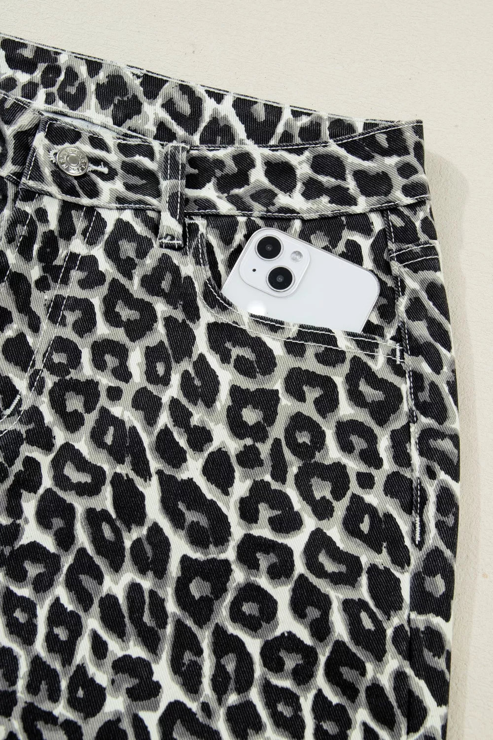 Leopard Print Barrel Jeans