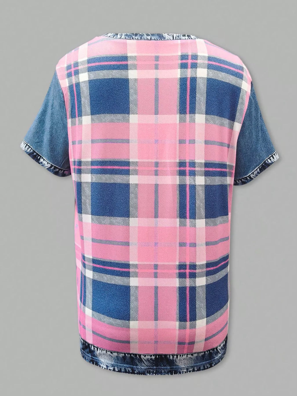 Denim Patchwork Short Sleeve Blouse