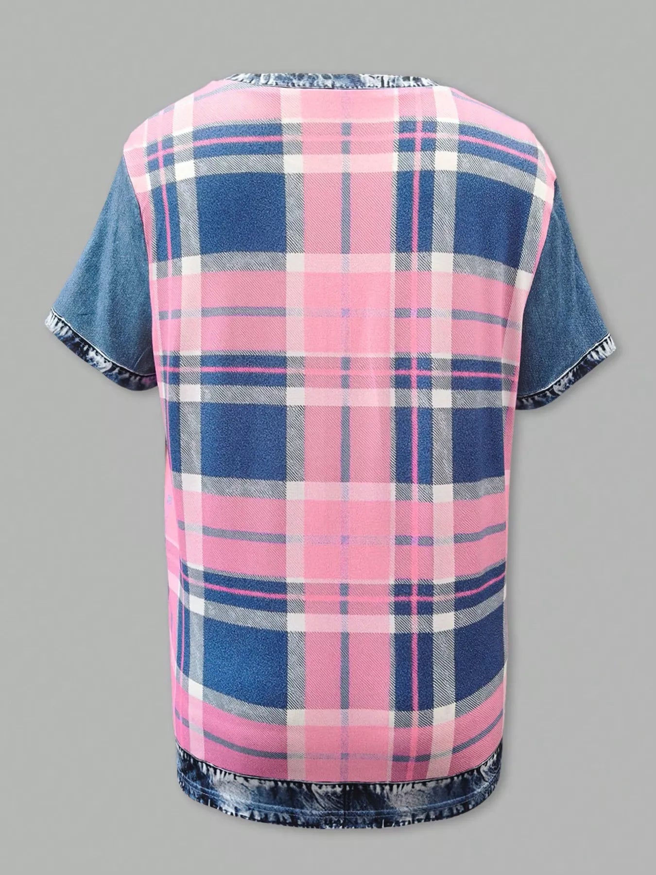 Denim Patchwork Short Sleeve Blouse