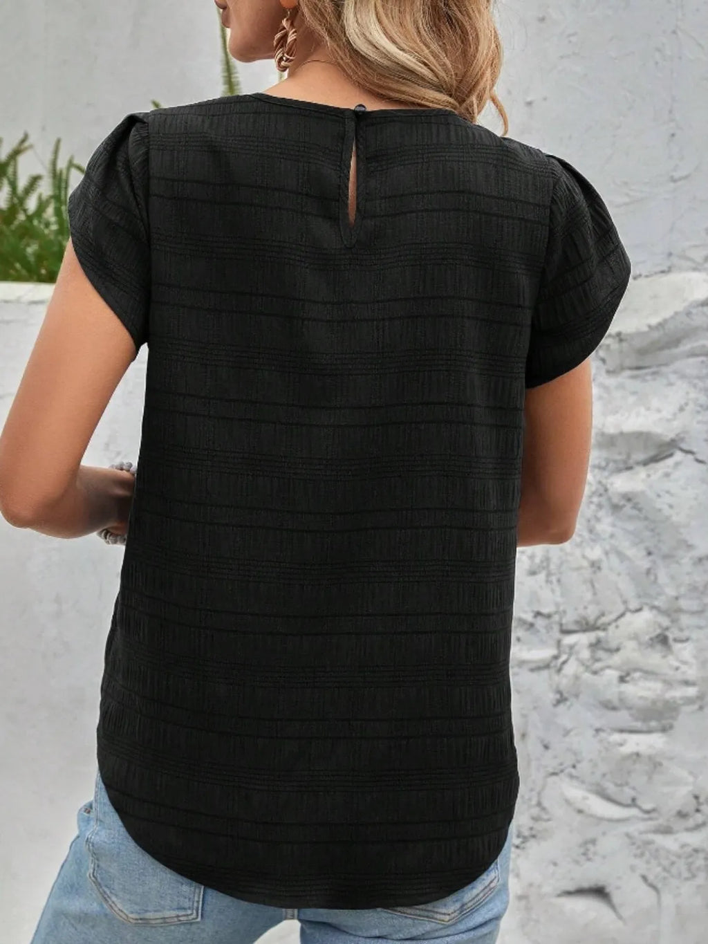 Round Neck Petal Sleeve Top