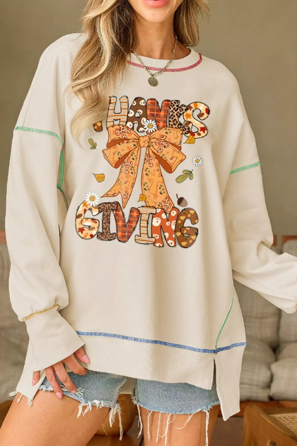 Thanksgiving Graphic Crew Neck Sweatshirt