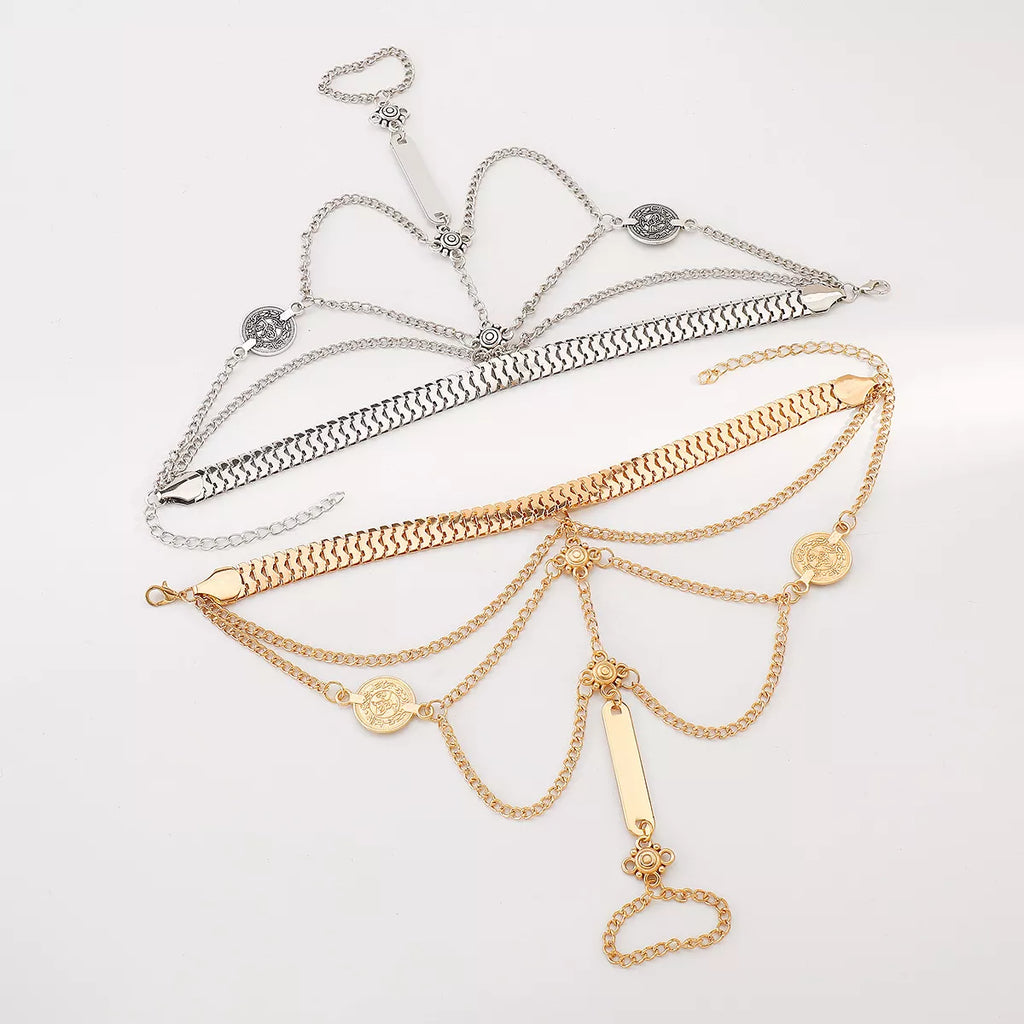 Multi Layered Chain Bracelet with Finger Ring
