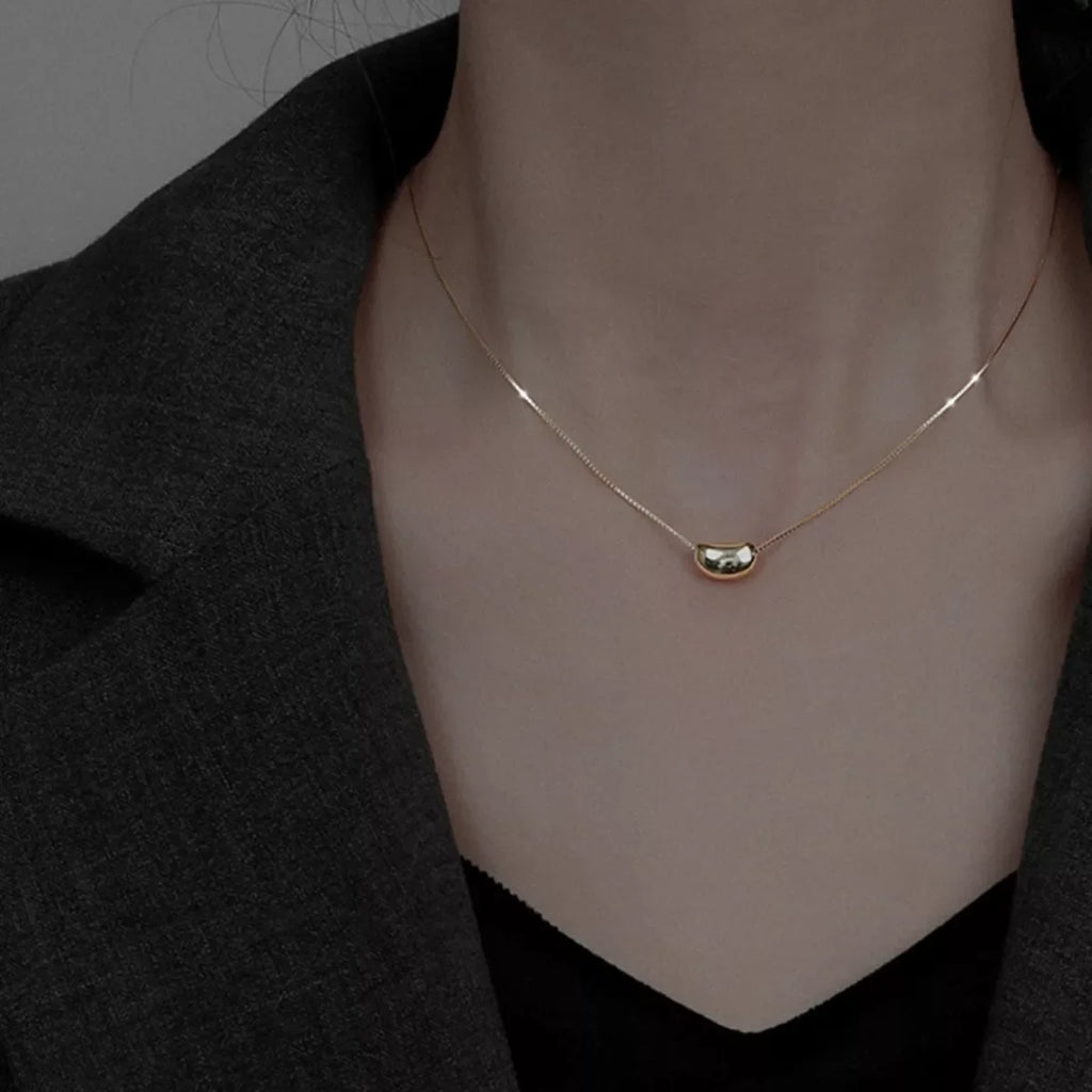 925 Sterling Silver Bean Pendant Necklace