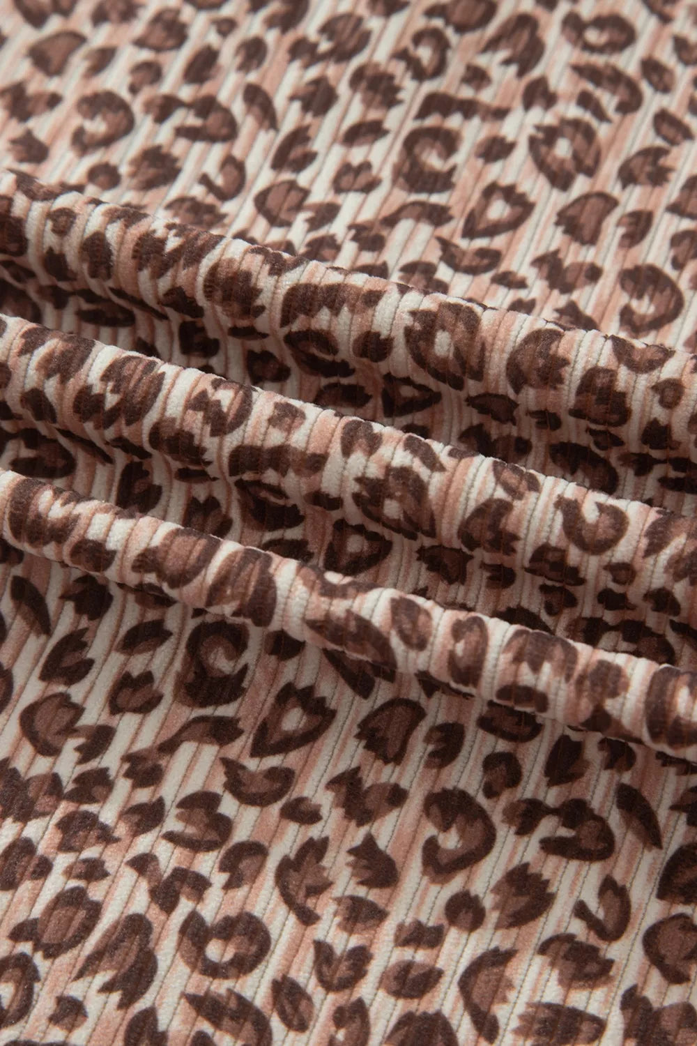 Leopard Print Ribbed Patchwork Half Button Loose Tee Elastic Waist Short 2pcs Set