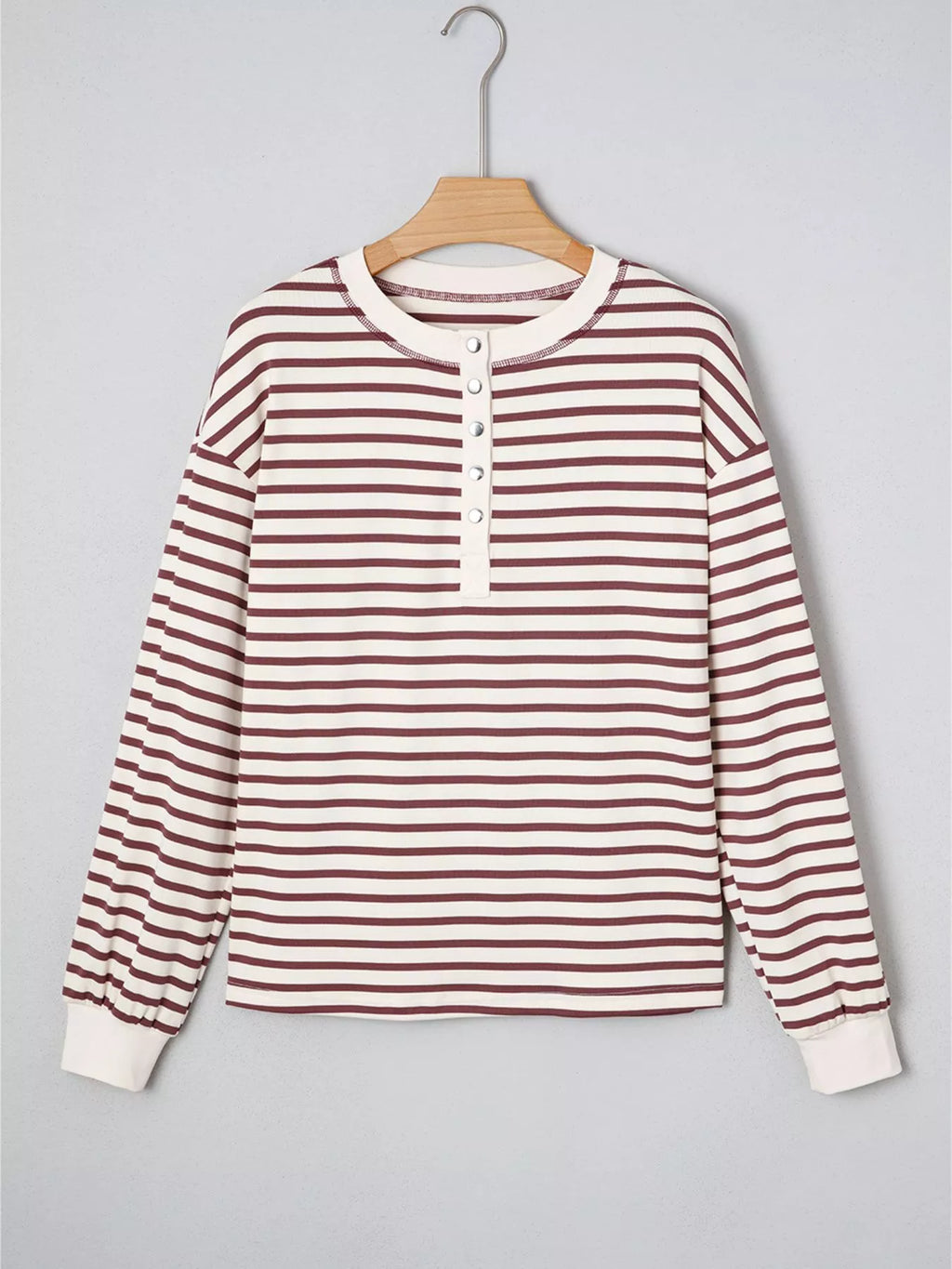 Striped Drop Shoulder Long Sleeve Henley Top