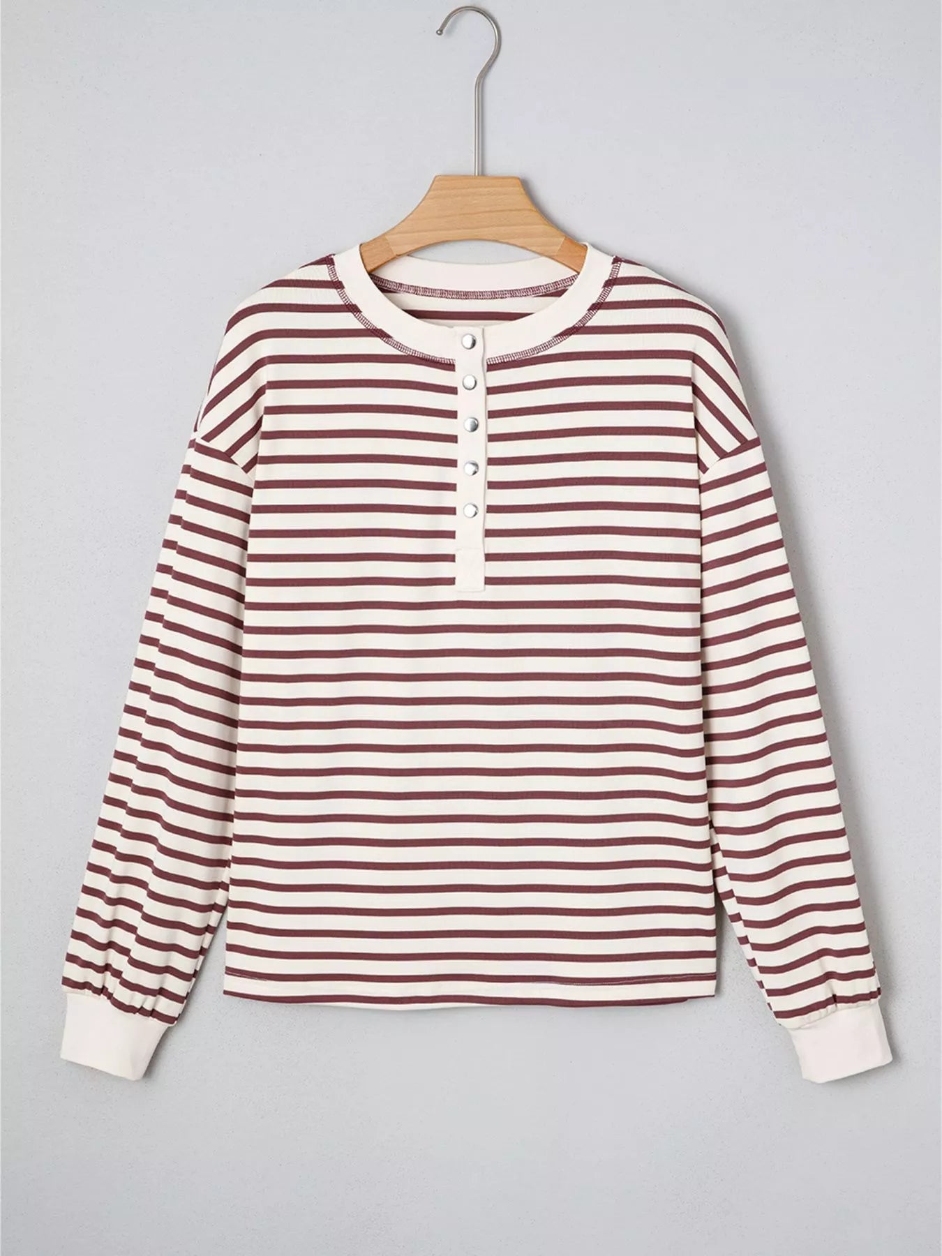 Striped Drop Shoulder Long Sleeve Henley Top