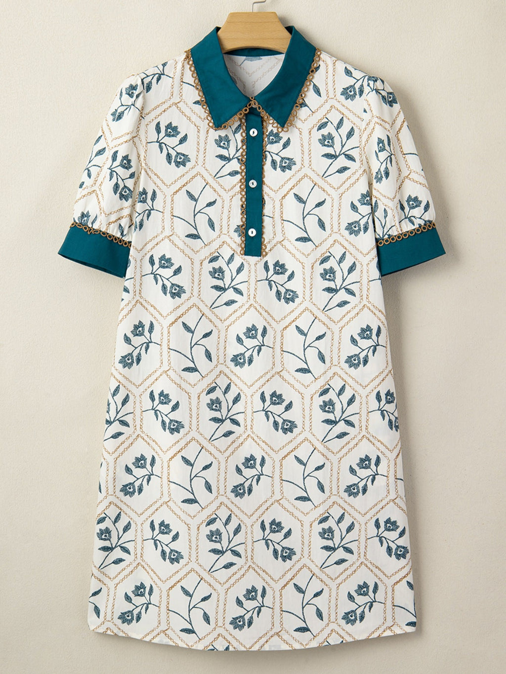 Floral Print Polo Collar Casual Mini Dress