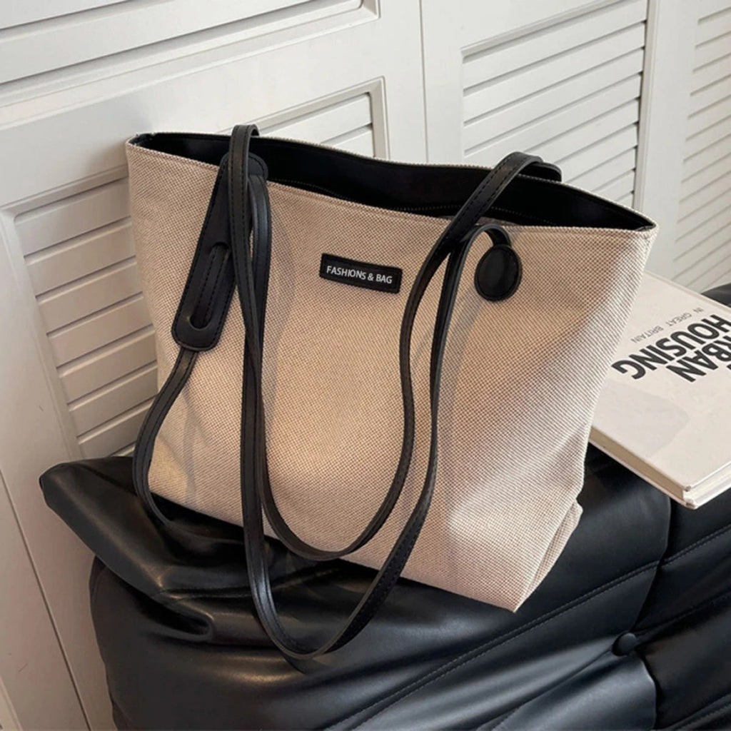 Leather Trim Canvas Shoulder Bag