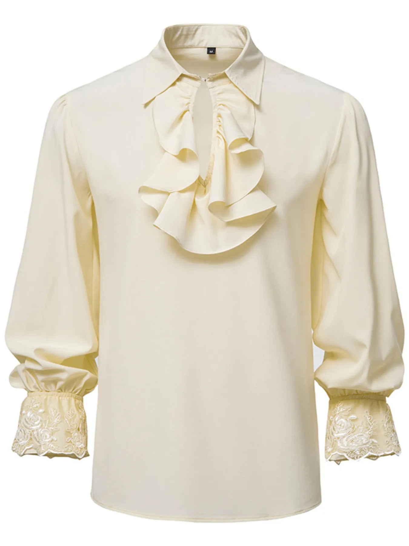 Men's Ruffled Lace Detail Long Sleeve Blouse