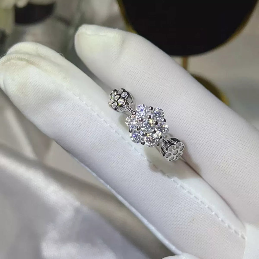 925 Sterling Silver Moissanite Flower Ring