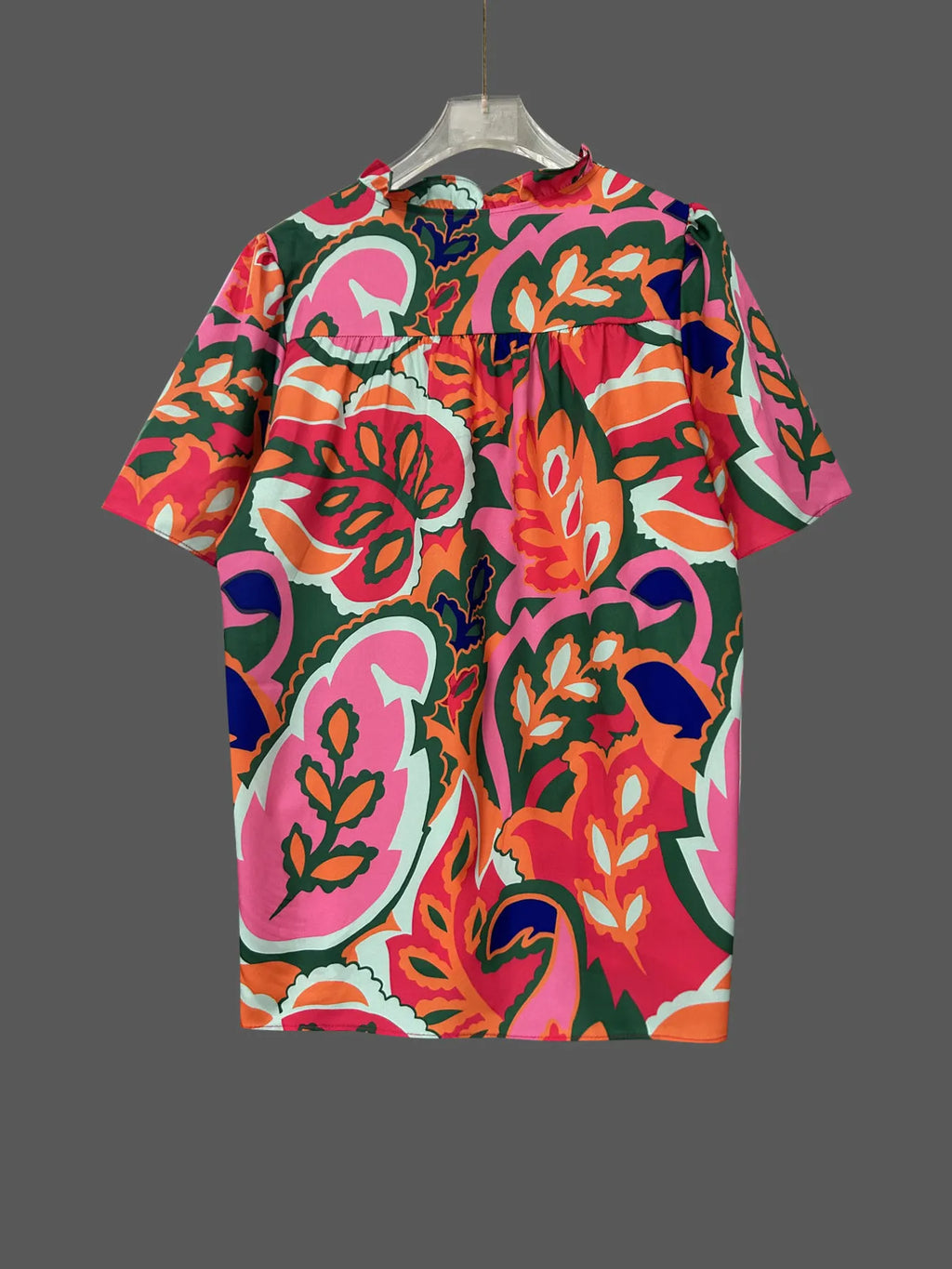 Printed Tie Neck Short Sleeve Blouse