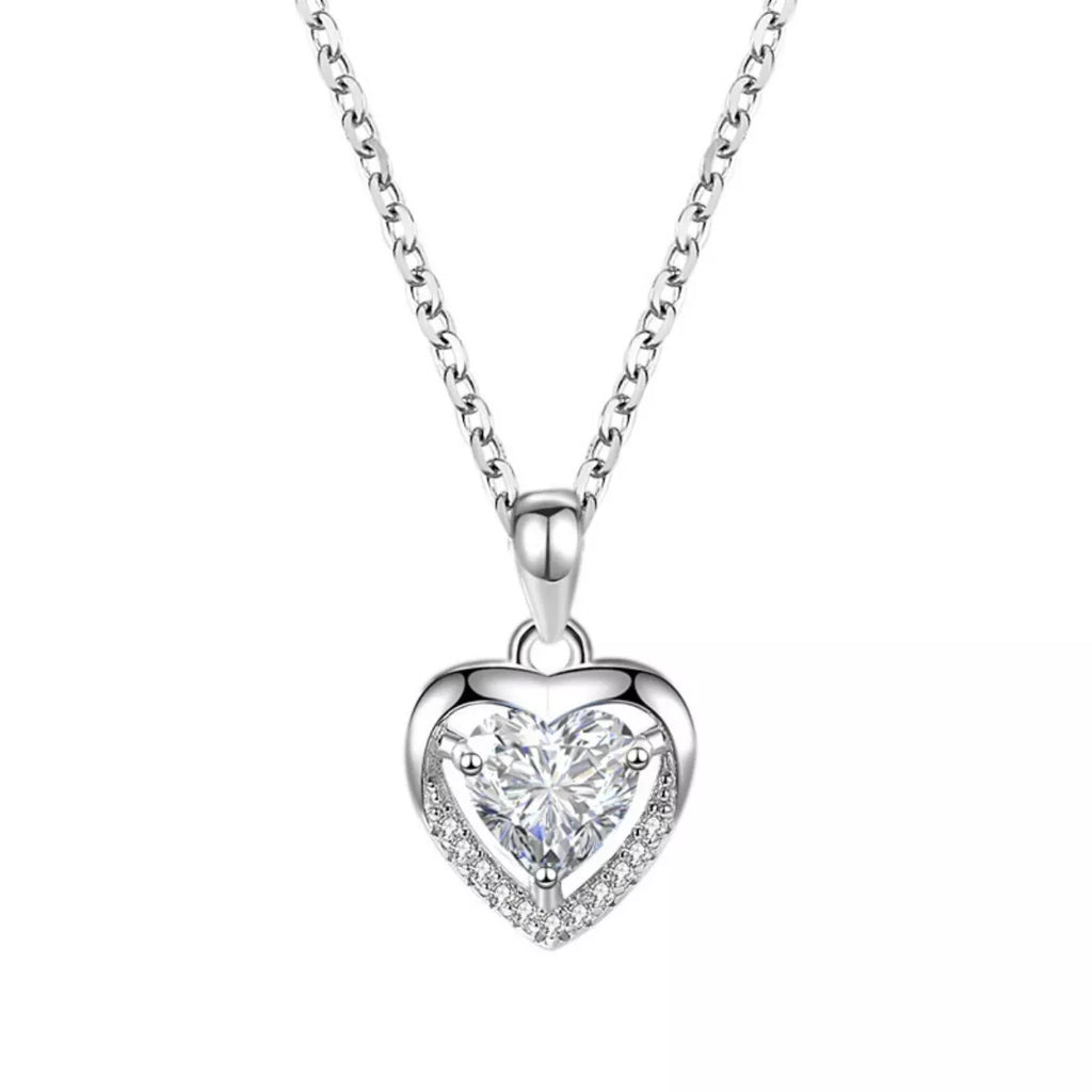 925 Sterling Silver Zircon Heart Necklace