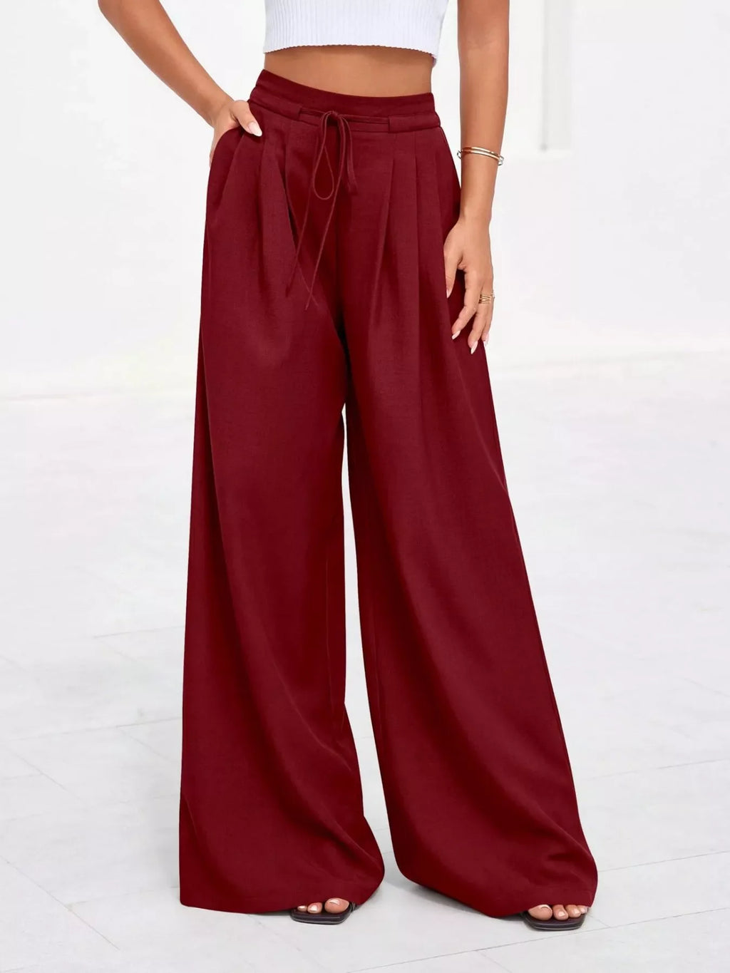 Full Size High-Waisted Wide-Leg Pleated Pants Plus Size