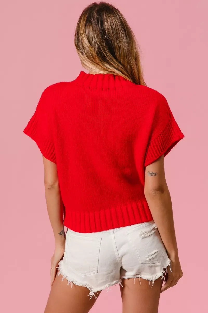 BiBi Rib Banded Heart Pattern Valentines Sweater