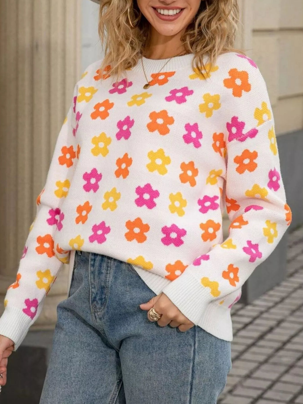 Floral Crew Neck Sweater